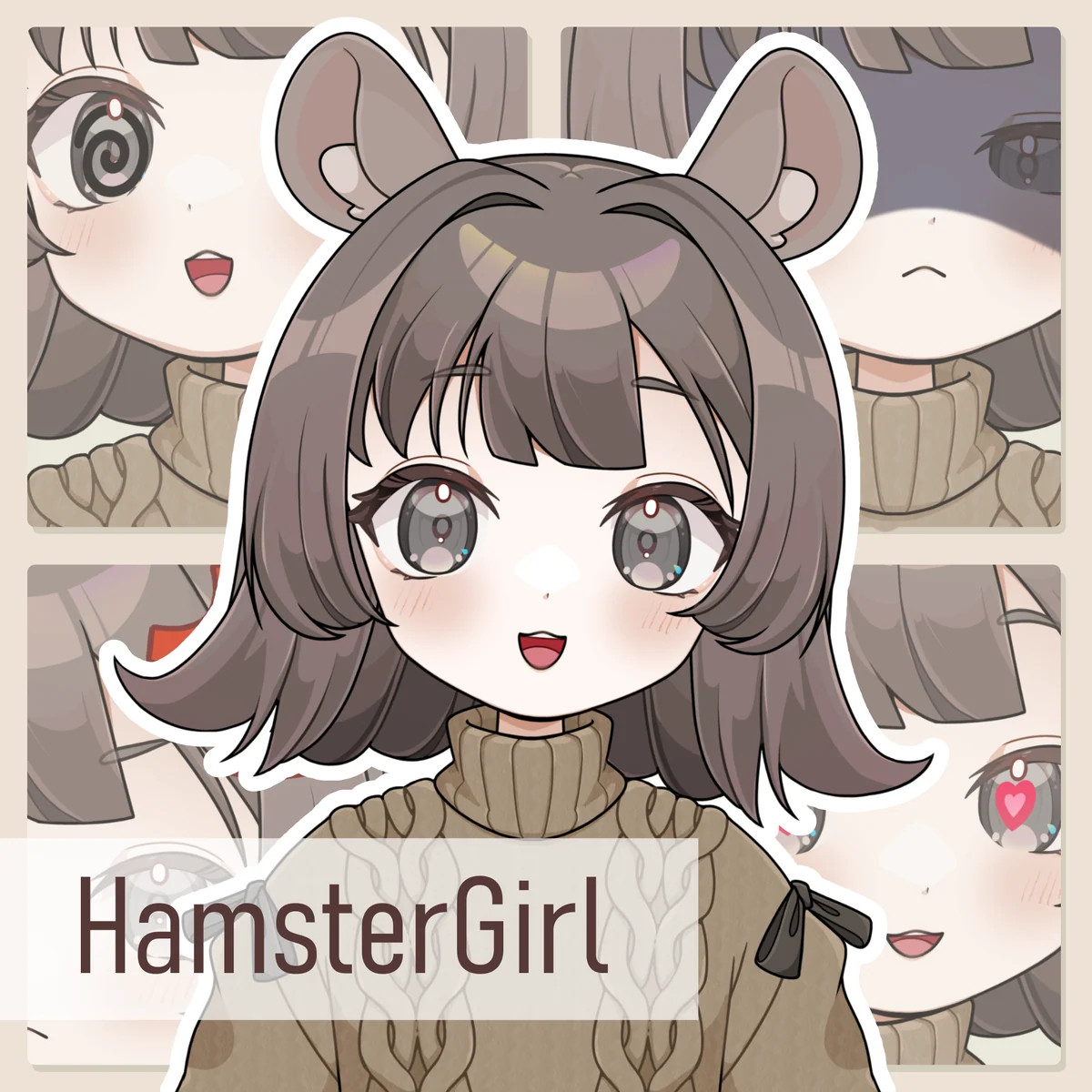 Hamster-eared girl Live2D avatar with four expression close-ups