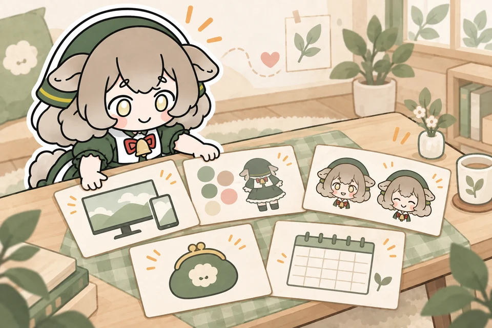 Merino-chan organizes five project brief items: setup, design, expressions, budget, and dates.