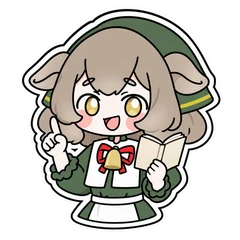 利用条件の本を持ち、注意点を伝えるメリノちゃん