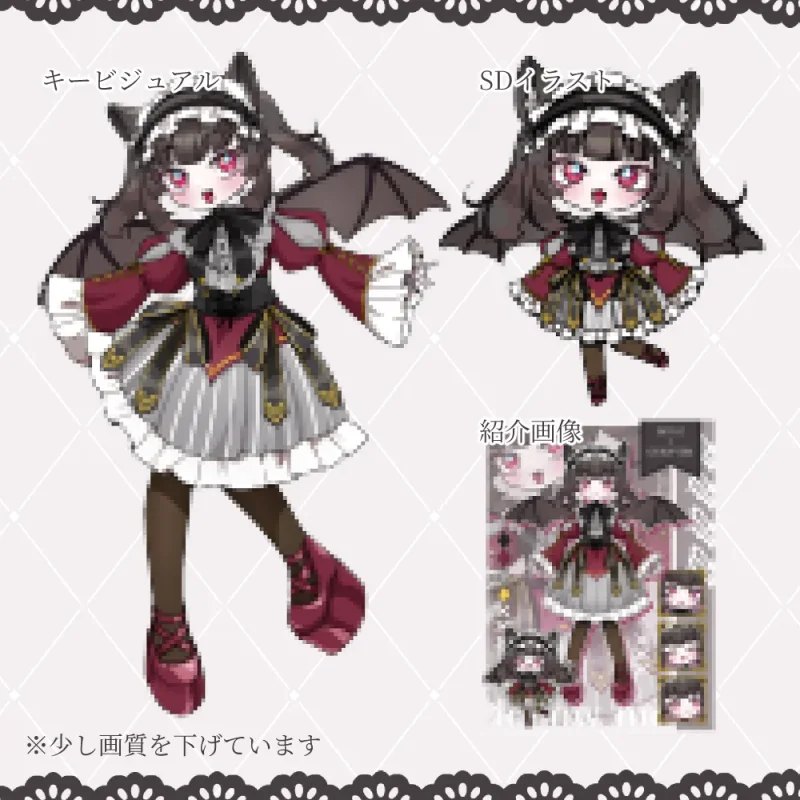 コウモリ×ゴシックの女の子のキービジュアル、SDイラスト、紹介画像。販売者の公開サンプル。